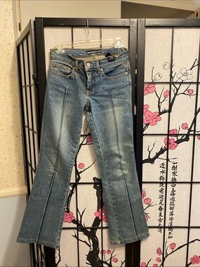 bebe Blue Faded Flare Jeans with Front Seams
